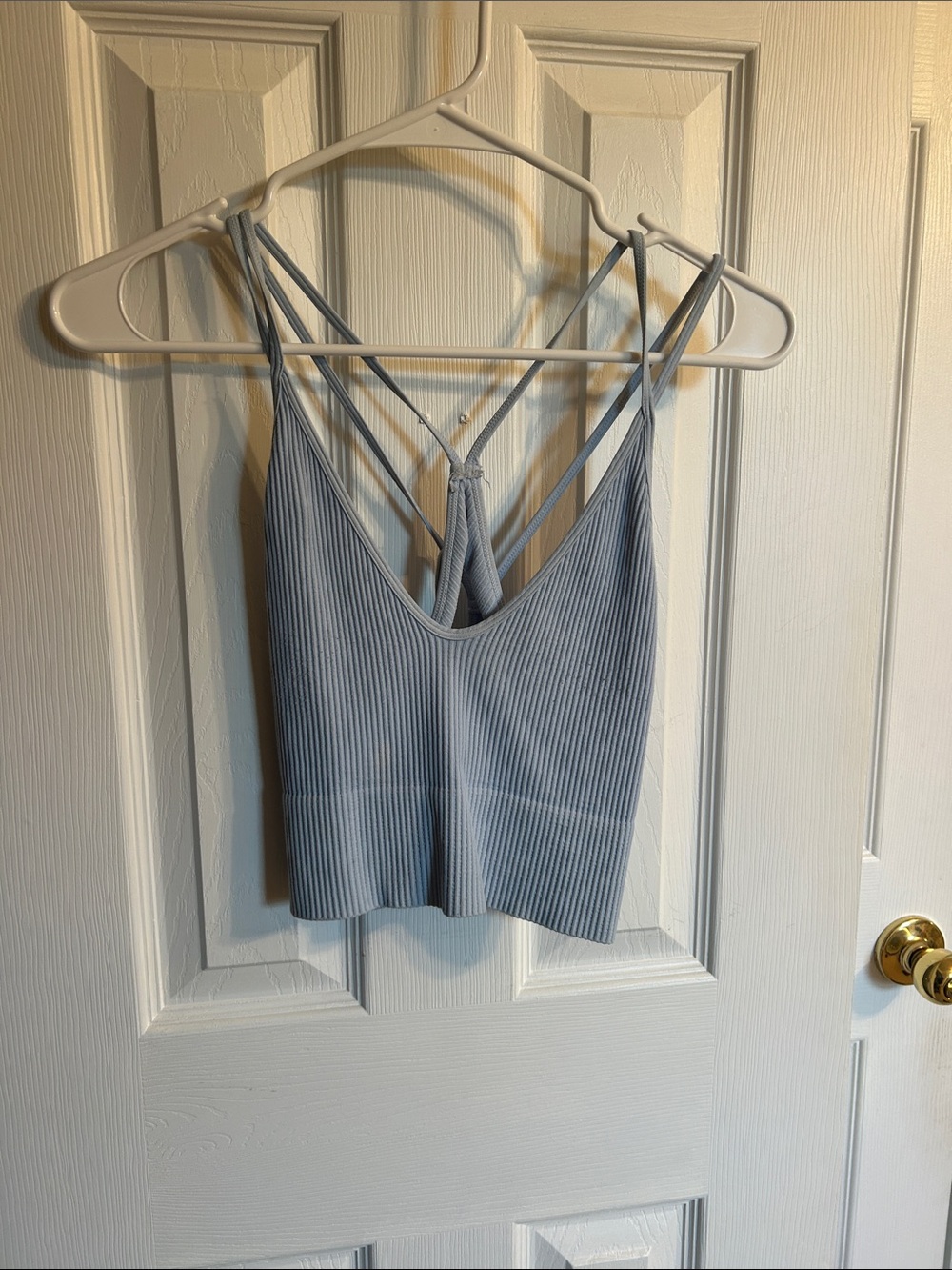 Ribbed Strappy Crop Tank - Light Blue